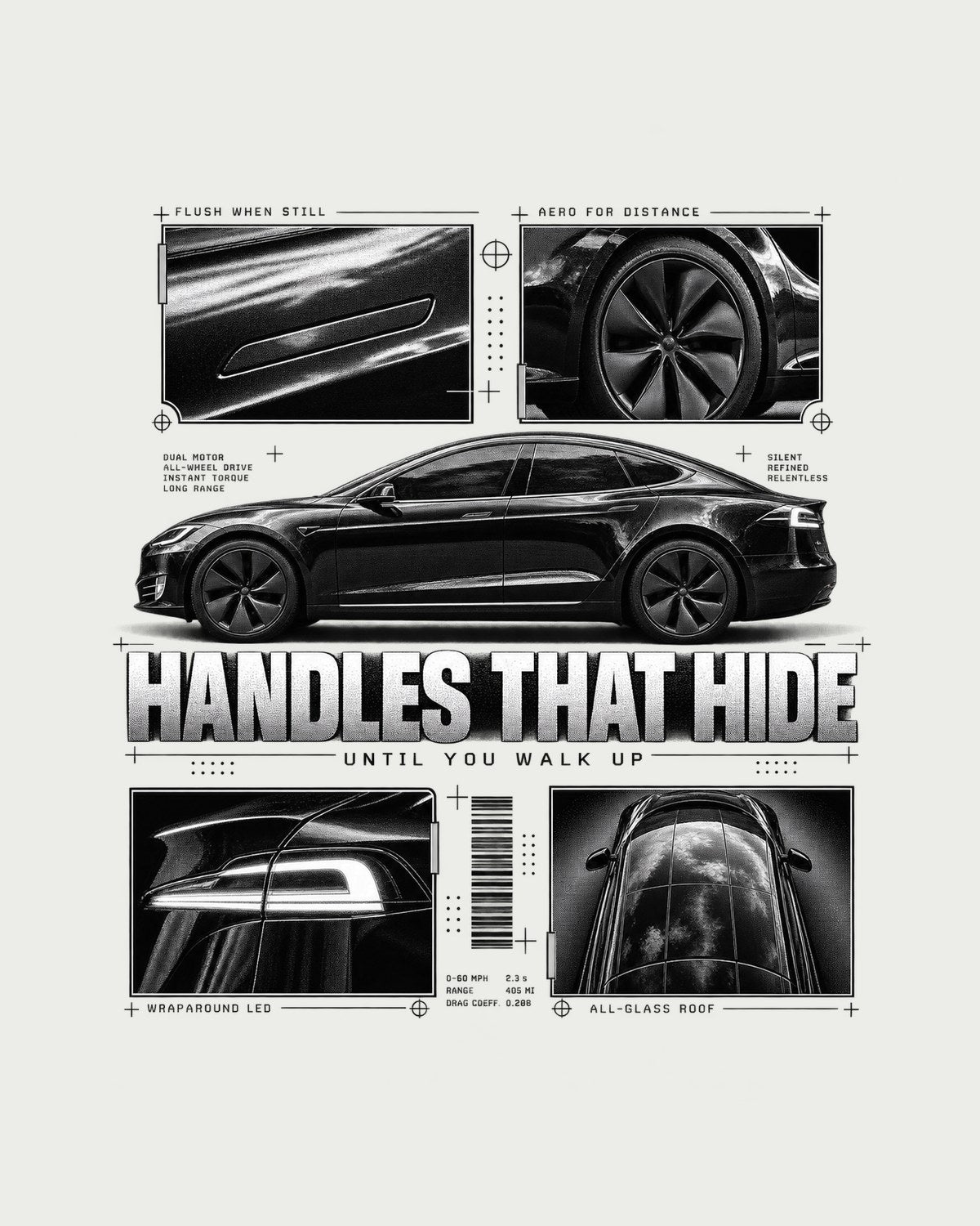 Tesla Model S Raven Side Profile Dossier Shirt, Hidden Handles design only