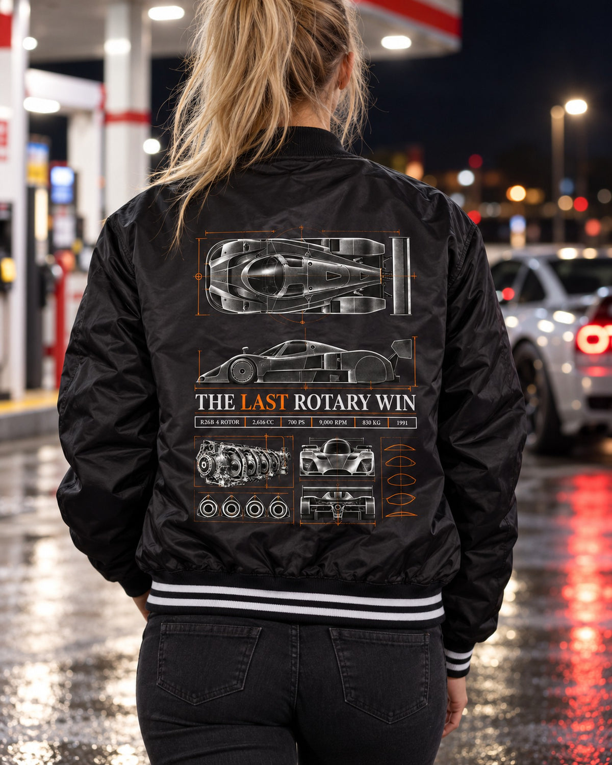 Mazda 787B Last Rotary Win Spec Poster Shirt, 1991 Bomber Jacket Black worn hero