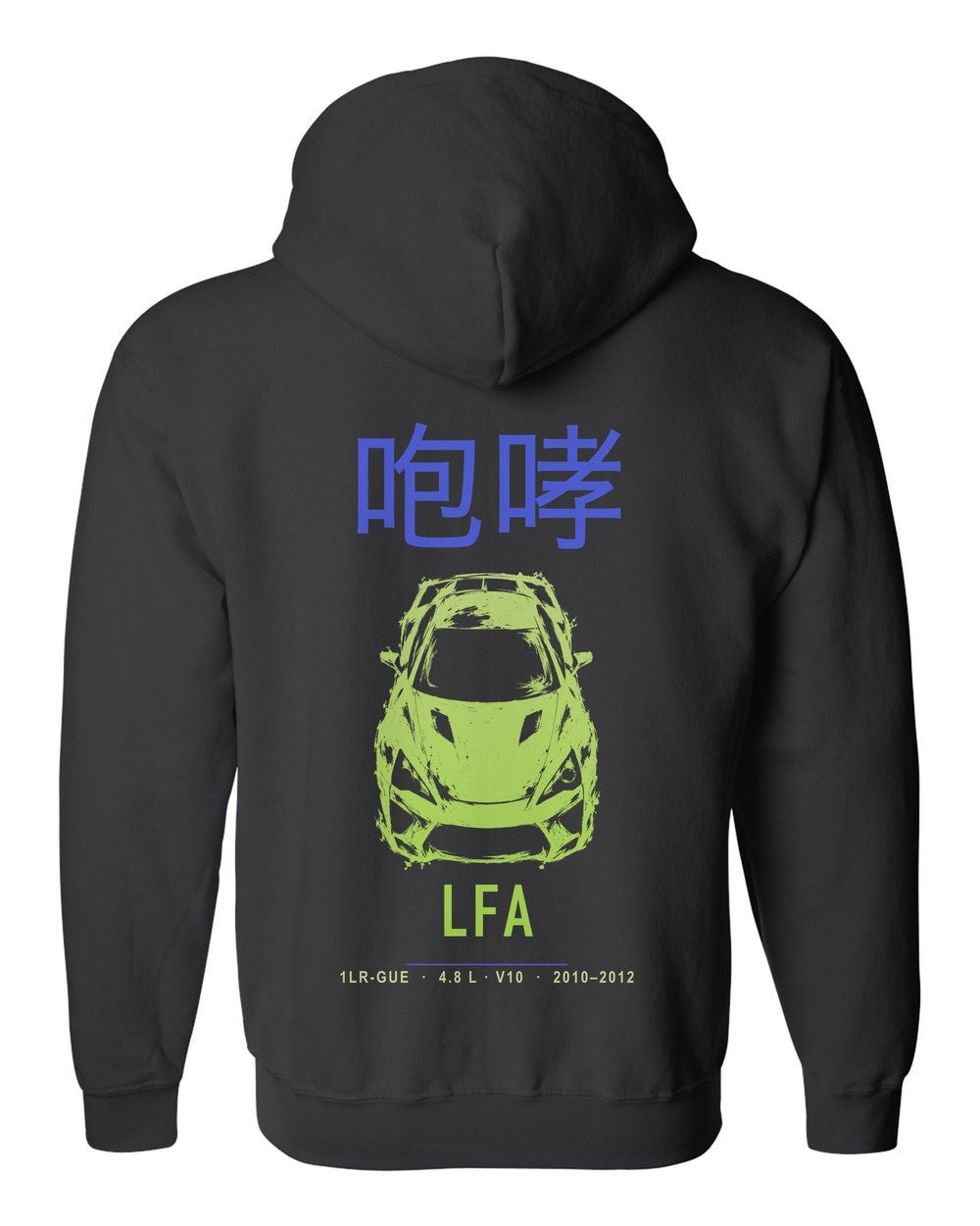 LFA full-back artwork black zip hoodie back view with the design