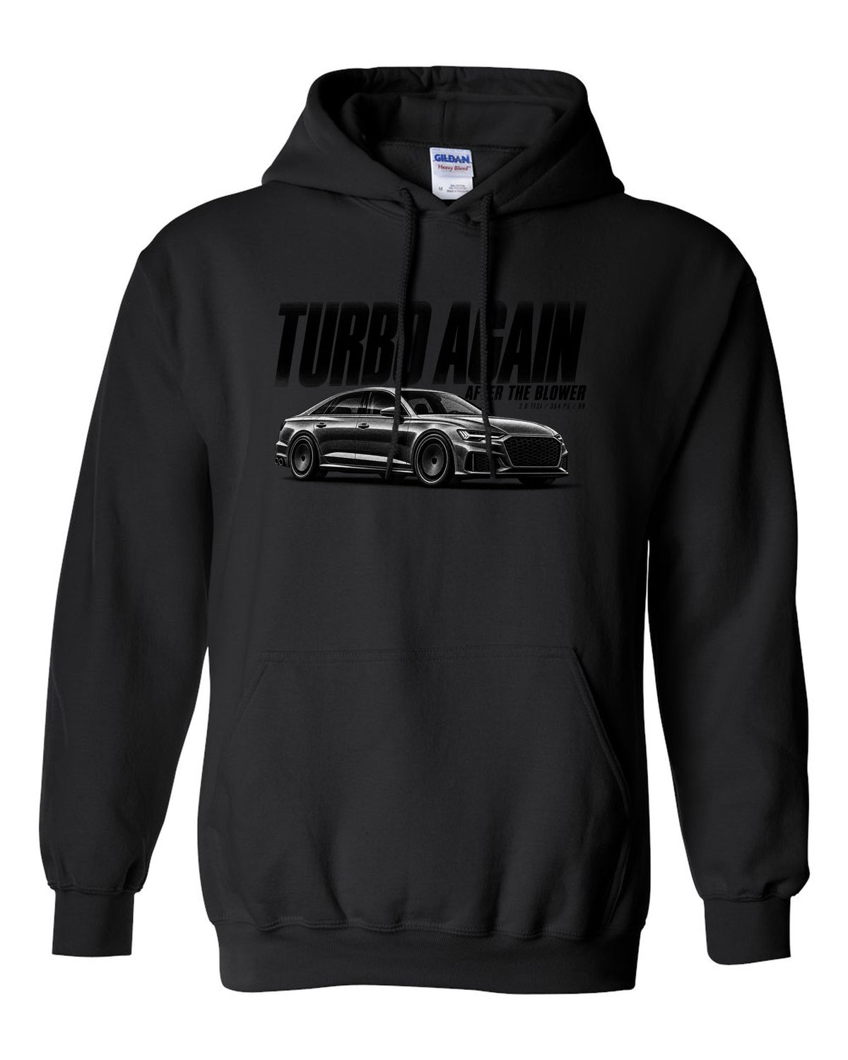 Audi S4 B9 Sedan Halftone Statement print black pull over hoodie front view with the design