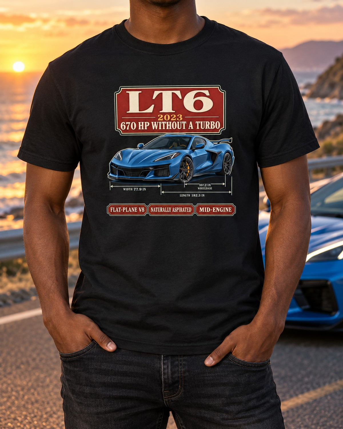 Chevrolet Corvette C8 Z06 LT6 Archive Panel Shirt, Car Guy Gift T-Shirt Black worn hero