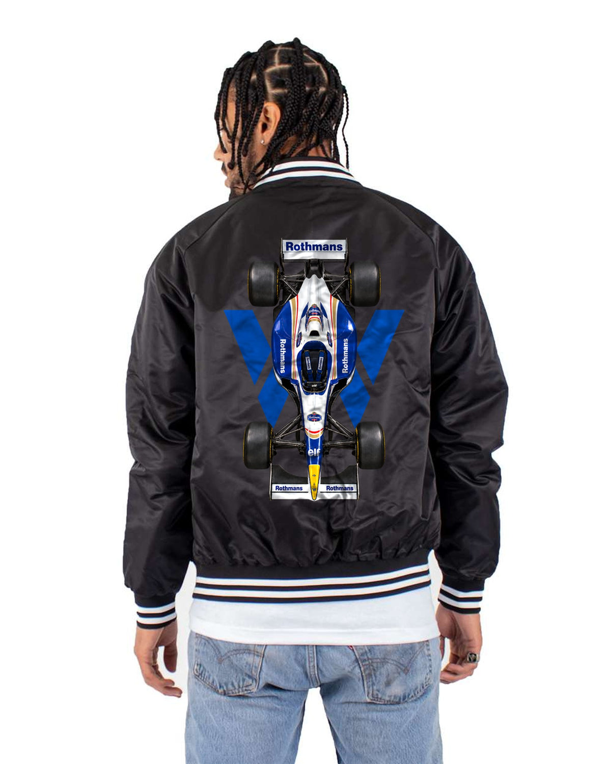 Williams FW18 1996 Classic F1 Overhead Poster Shirt, Formula 1 Tee Bomber Jacket Black back