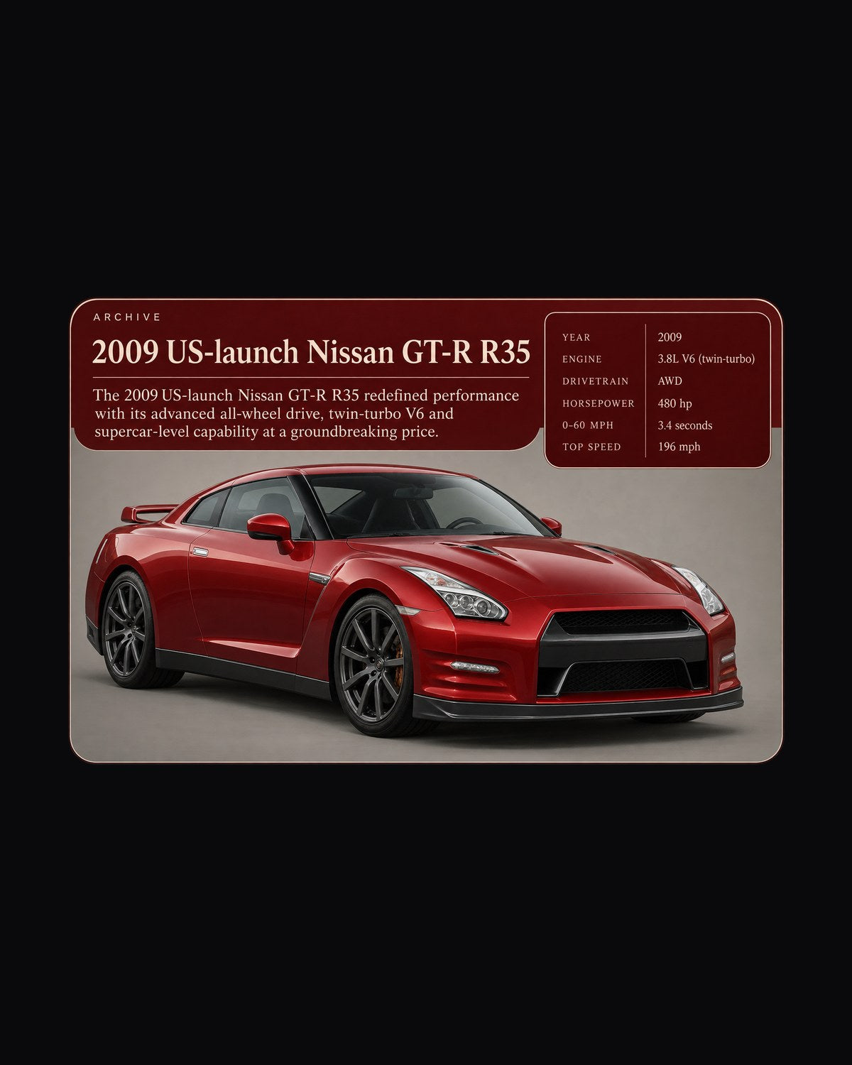 Nissan GT-R R35 2009 US Launch Shirt, Archive Panel Tee design only