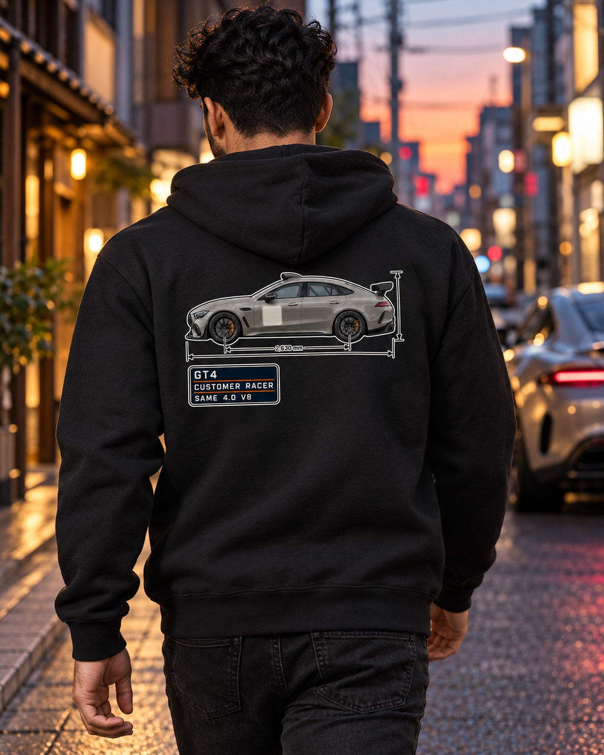Mercedes-AMG GT4 Spec Poster Shirt, Customer Racer Car Tee Zip Hoodie Black worn hero