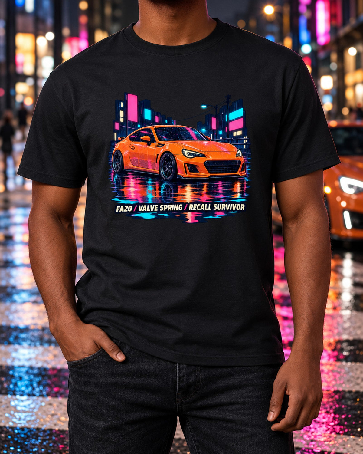 Subaru BRZ ZC6 Lo-Fi Rain Night Anime Style Shirt, FA20 T-Shirt Black worn hero