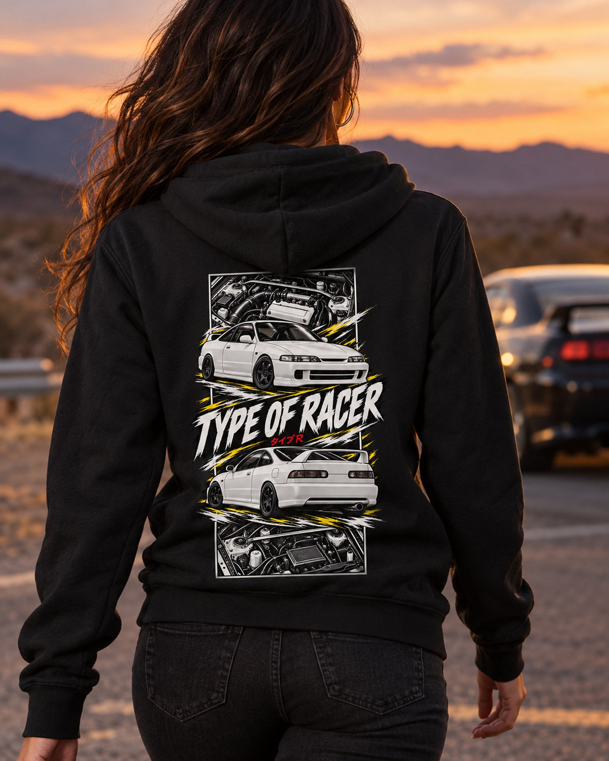 Acura Integra Dc2 Torn Poster Full-Back Graphic Tee Zip Hoodie Black worn hero