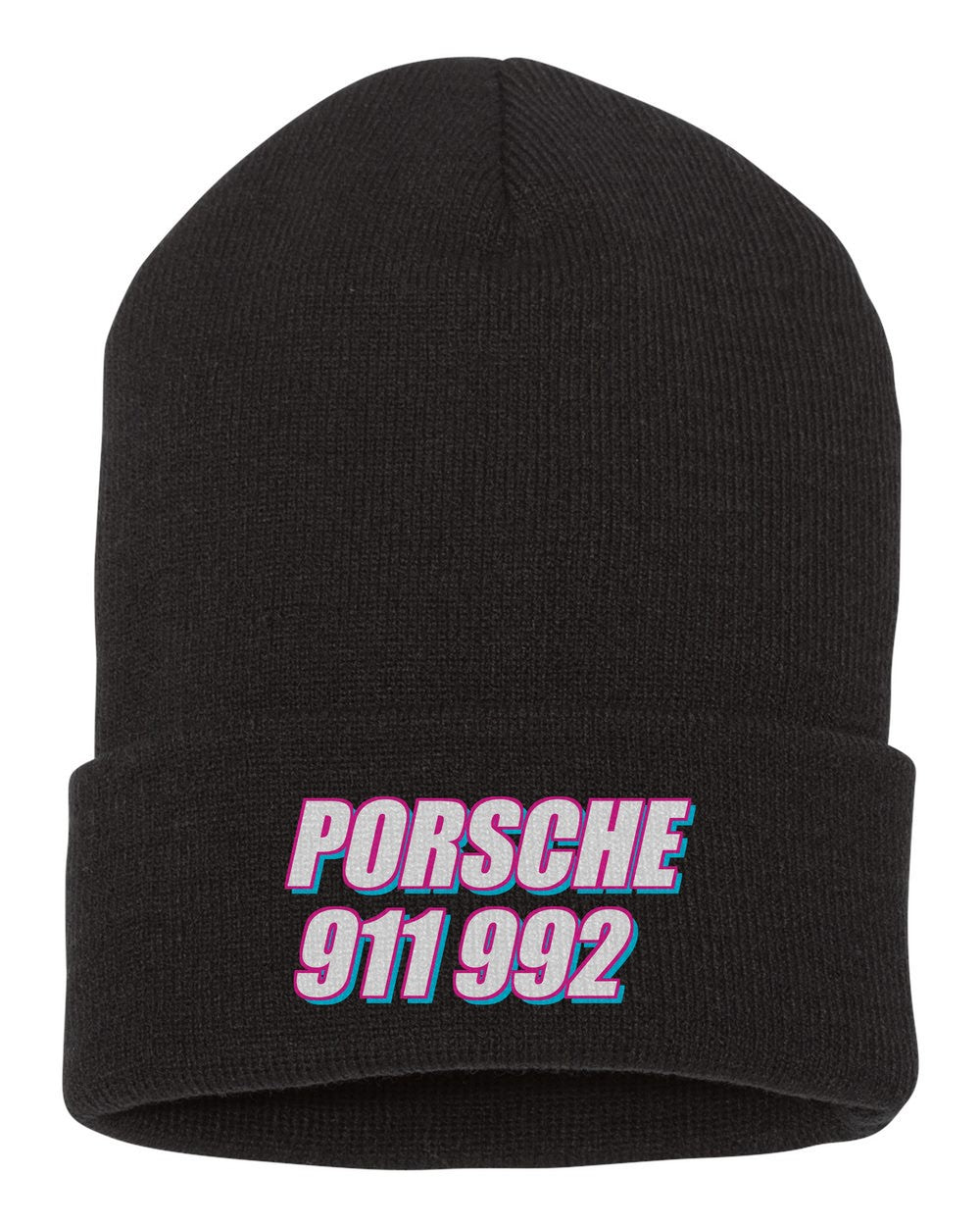 Porsche 911 992 black beanie front view with car name
