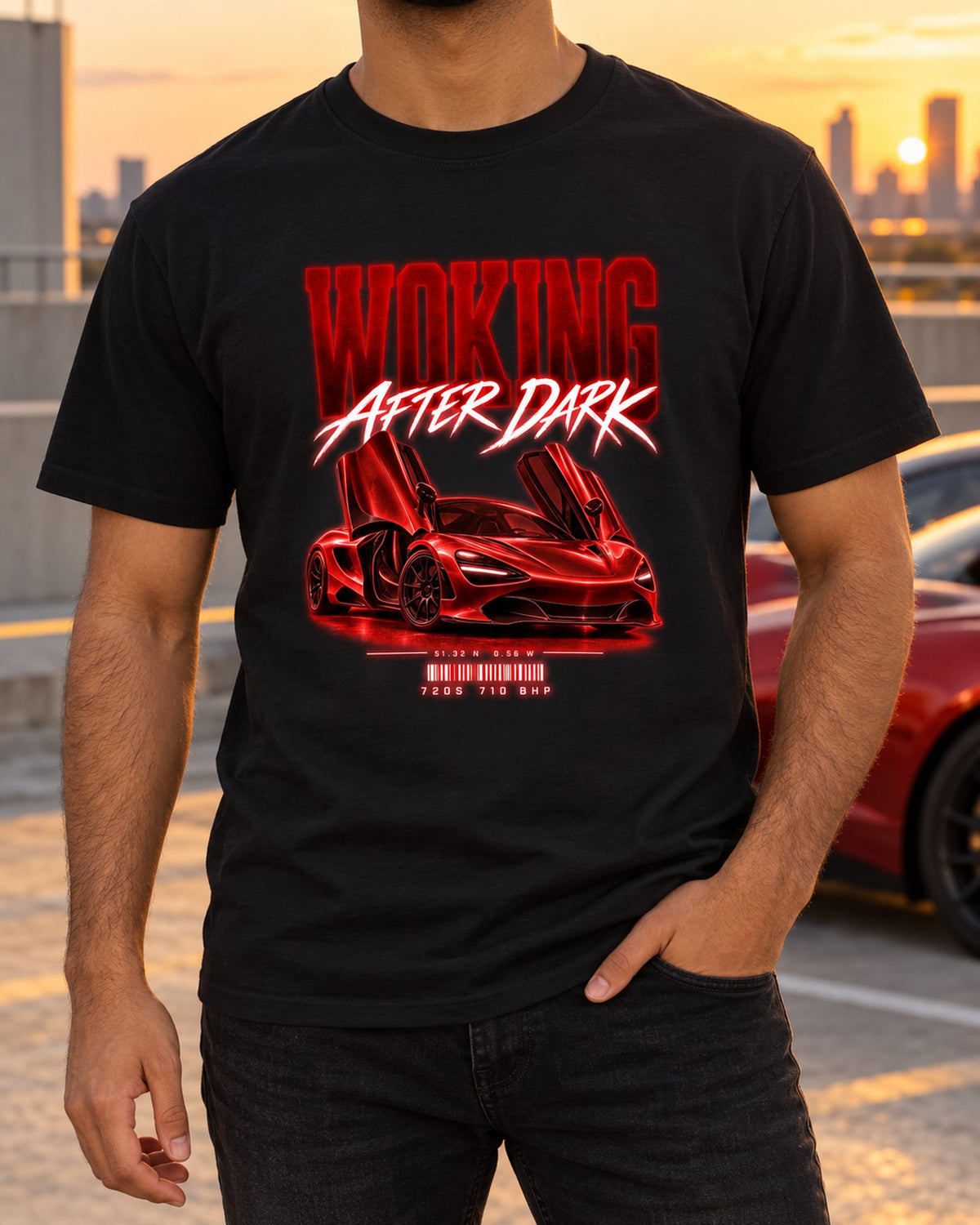 McLaren 720S 710 BHP Woking After Dark Street Poster Shirt T-Shirt Black worn hero