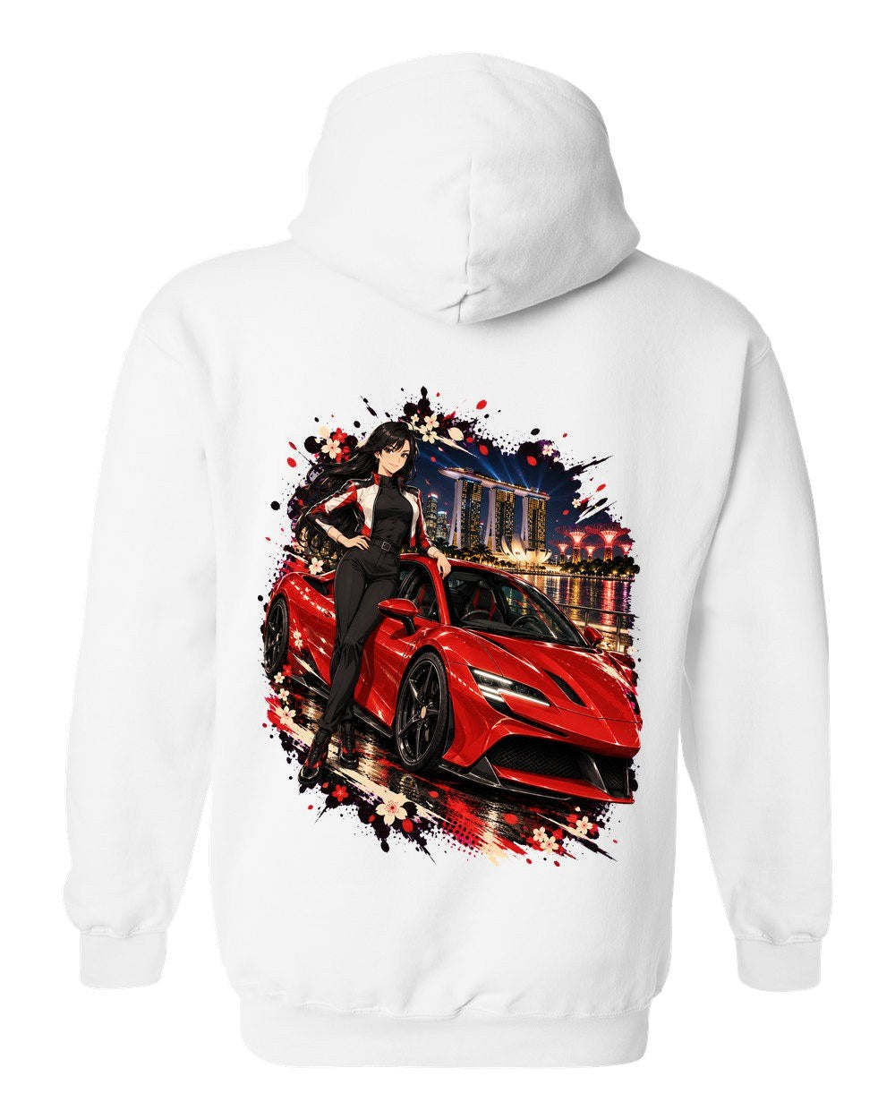 Ferrari SF90 Anime Girl Pull Over Hoodie White back