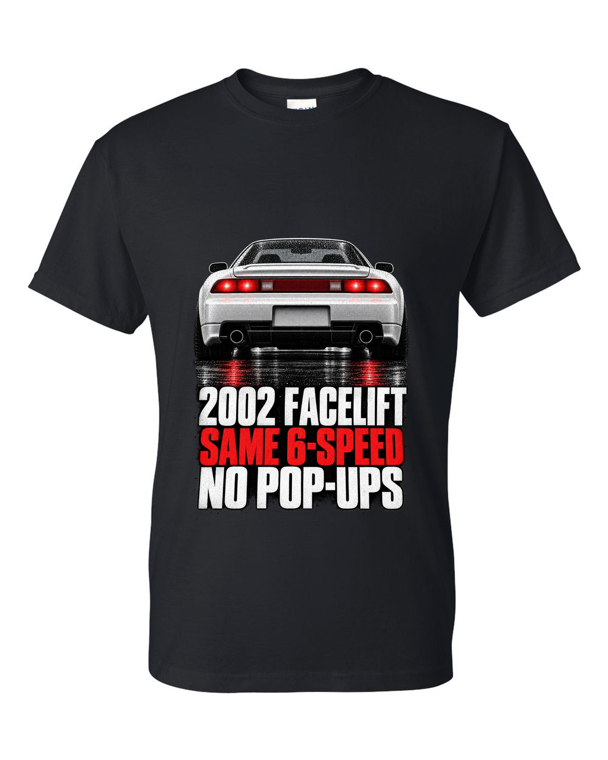 Honda NSX NA2 taillight detail design with 2002 facelift same 6-speed no pop-ups text black t-shirt front view with the design