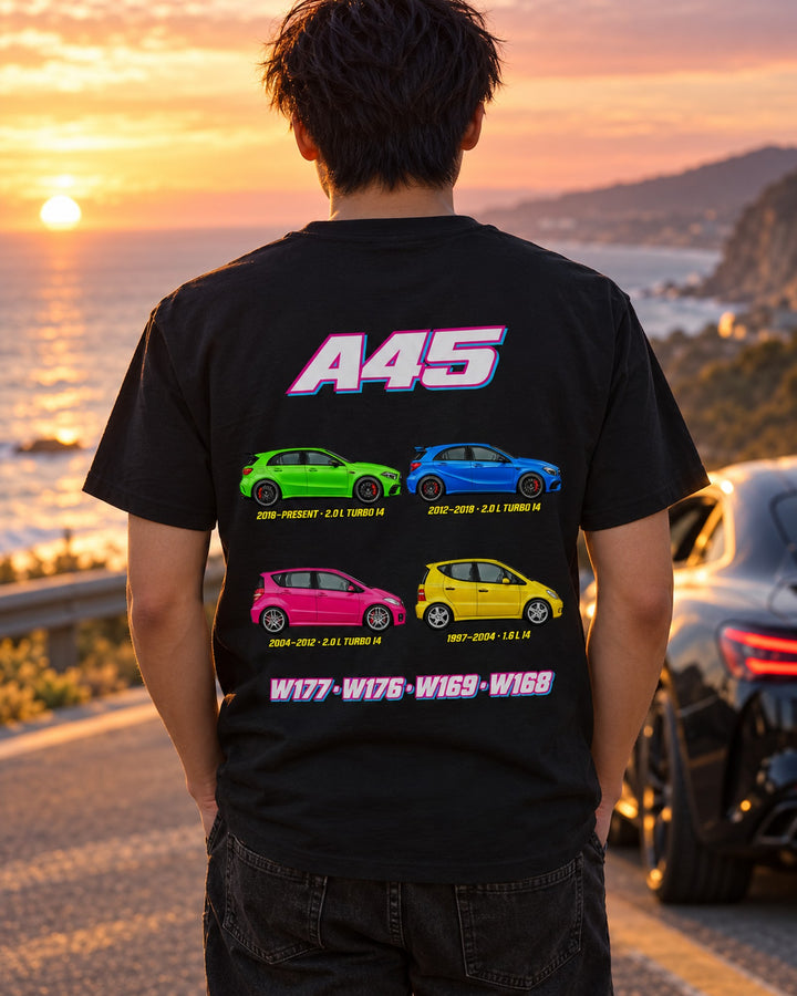 Mercedes A Class Evolution Poster Full-Back Graphic Tee T-Shirt Black worn hero