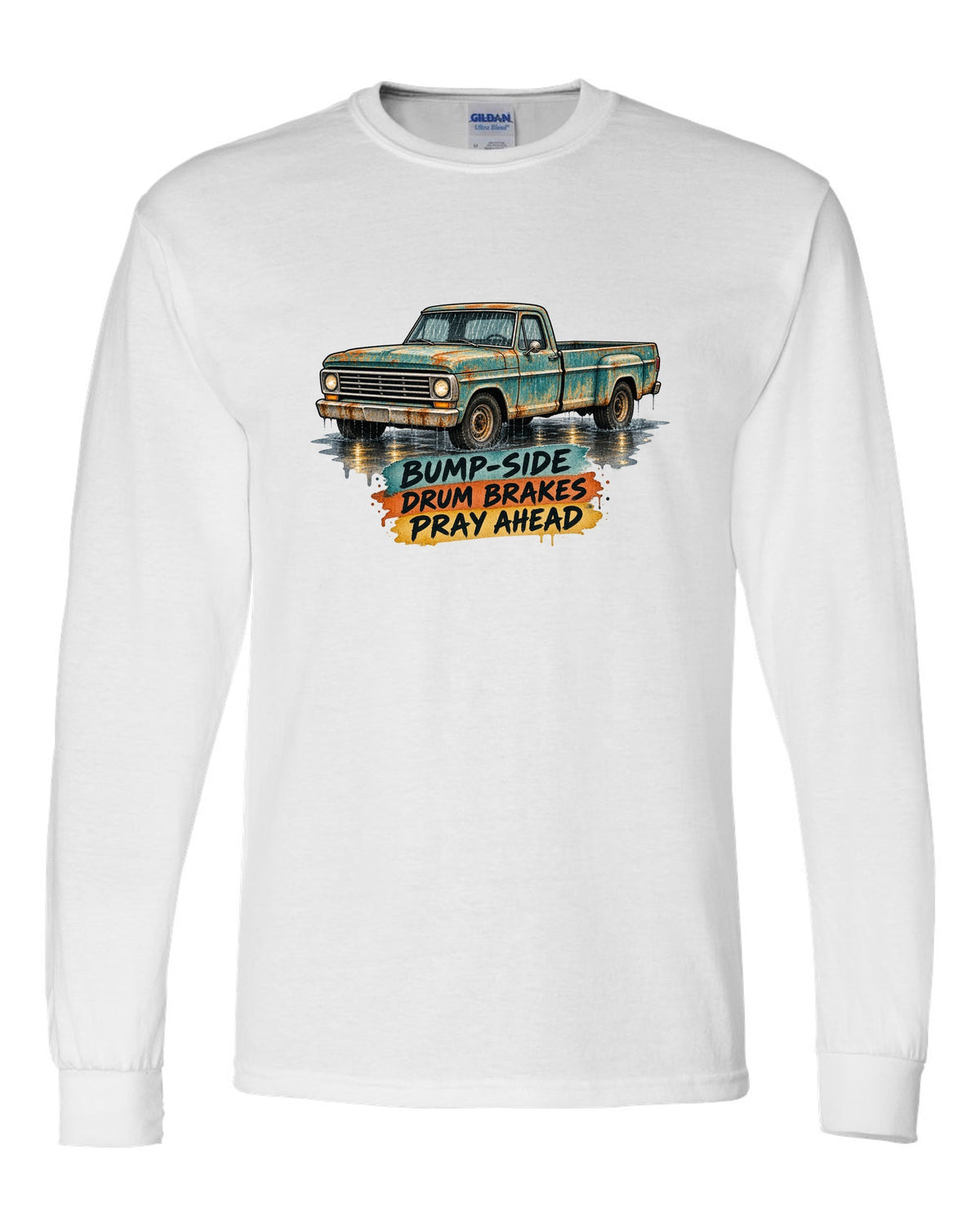 1967-72 Ford F-Series Bump-Side Barn Find Watercolour white long sleeve front view with the design