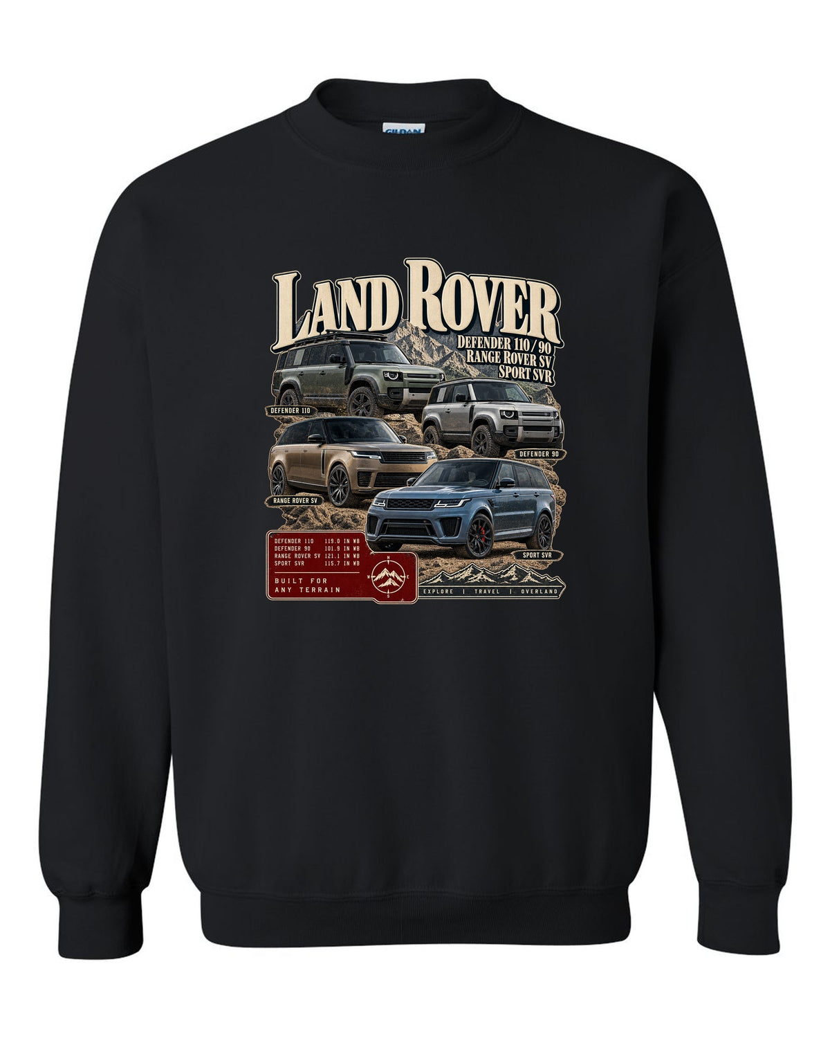 Archive panel print of the Jeep Grand Cherokee Trackhawk WK2 with 0-60 time black crewneck front view with the design