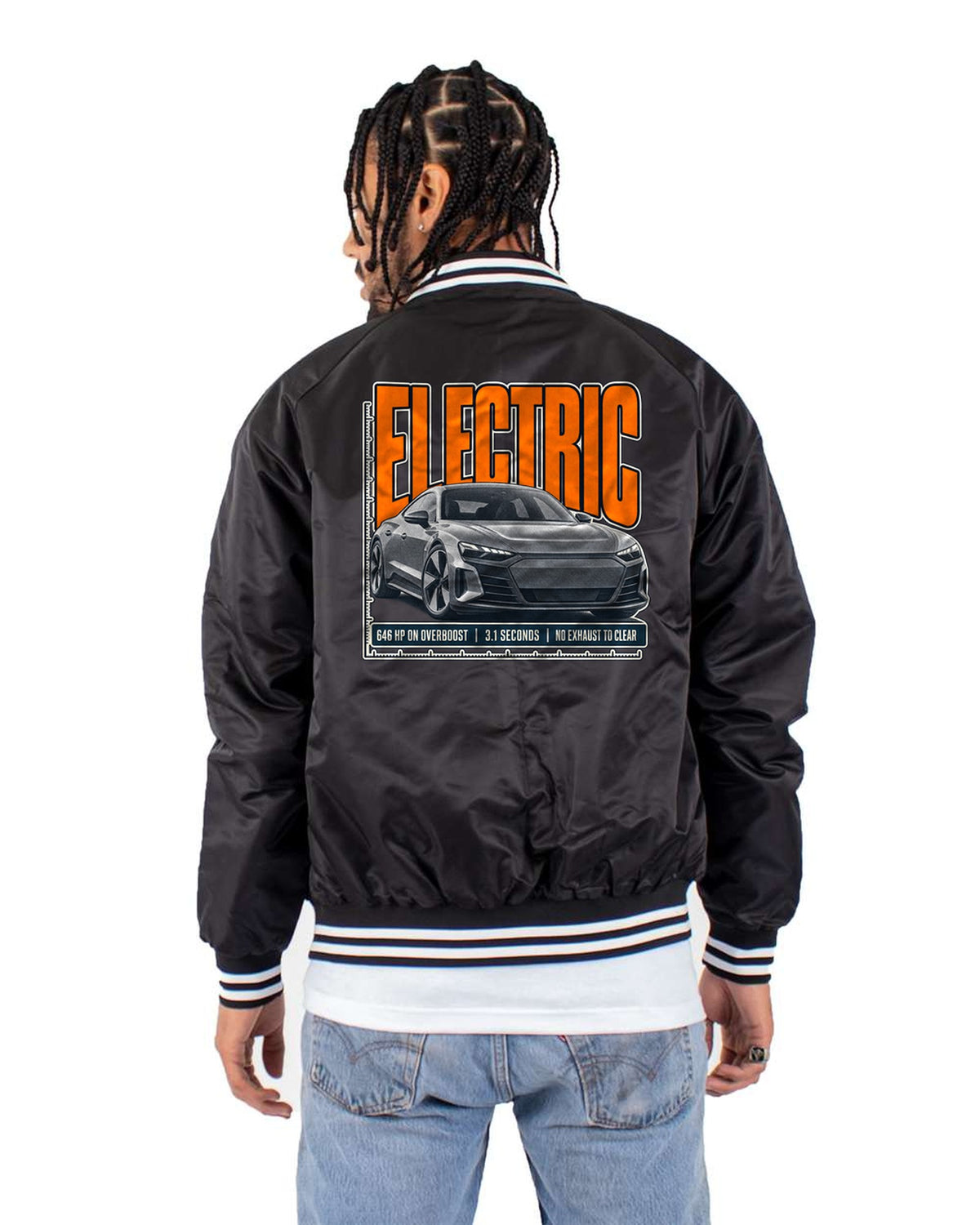 Audi RS e-tron GT Halftone Statement Tee, 646 HP Overboost Shirt Bomber Jacket Black back