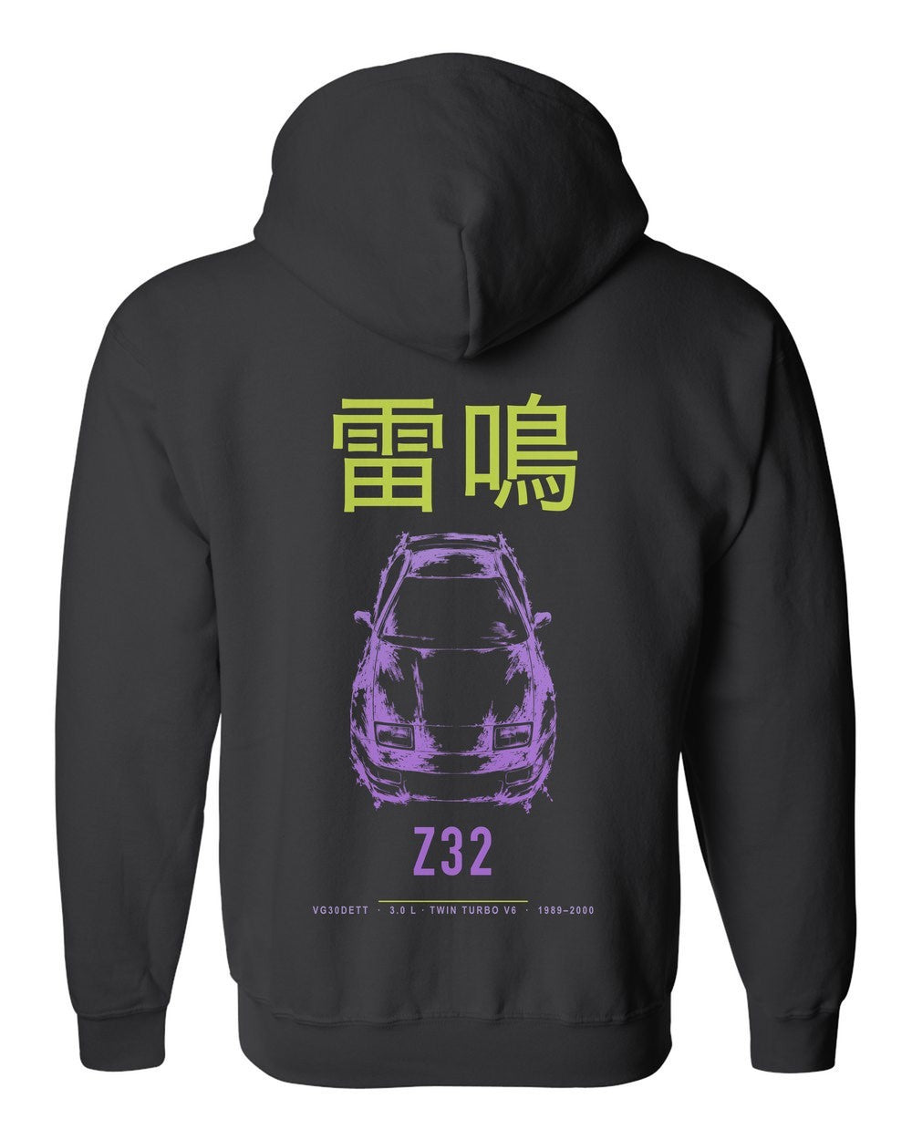 Z32 full-back artwork black zip hoodie back view with the design