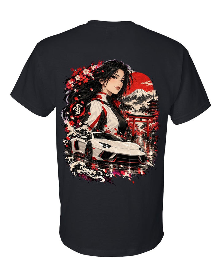 Lamborghini Aventador Anime Girl T-Shirt Black back