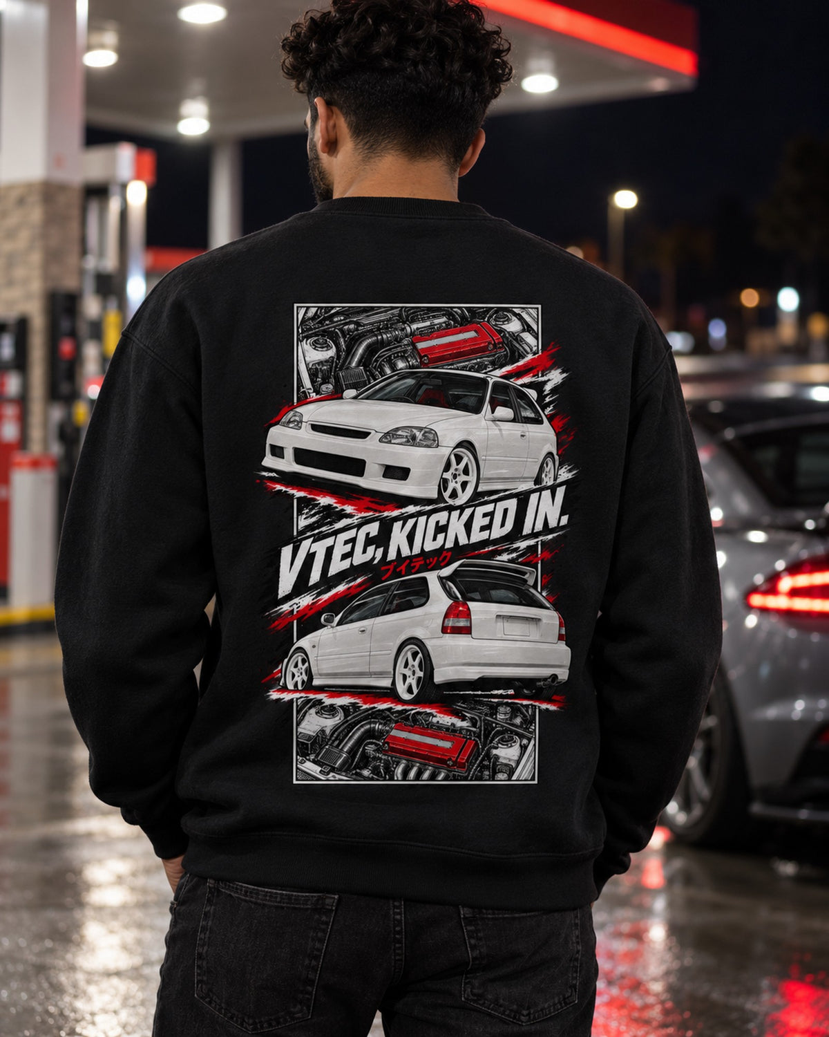 Honda Civic Ek9 Torn Poster Full-Back Graphic Tee Crewneck Black worn hero