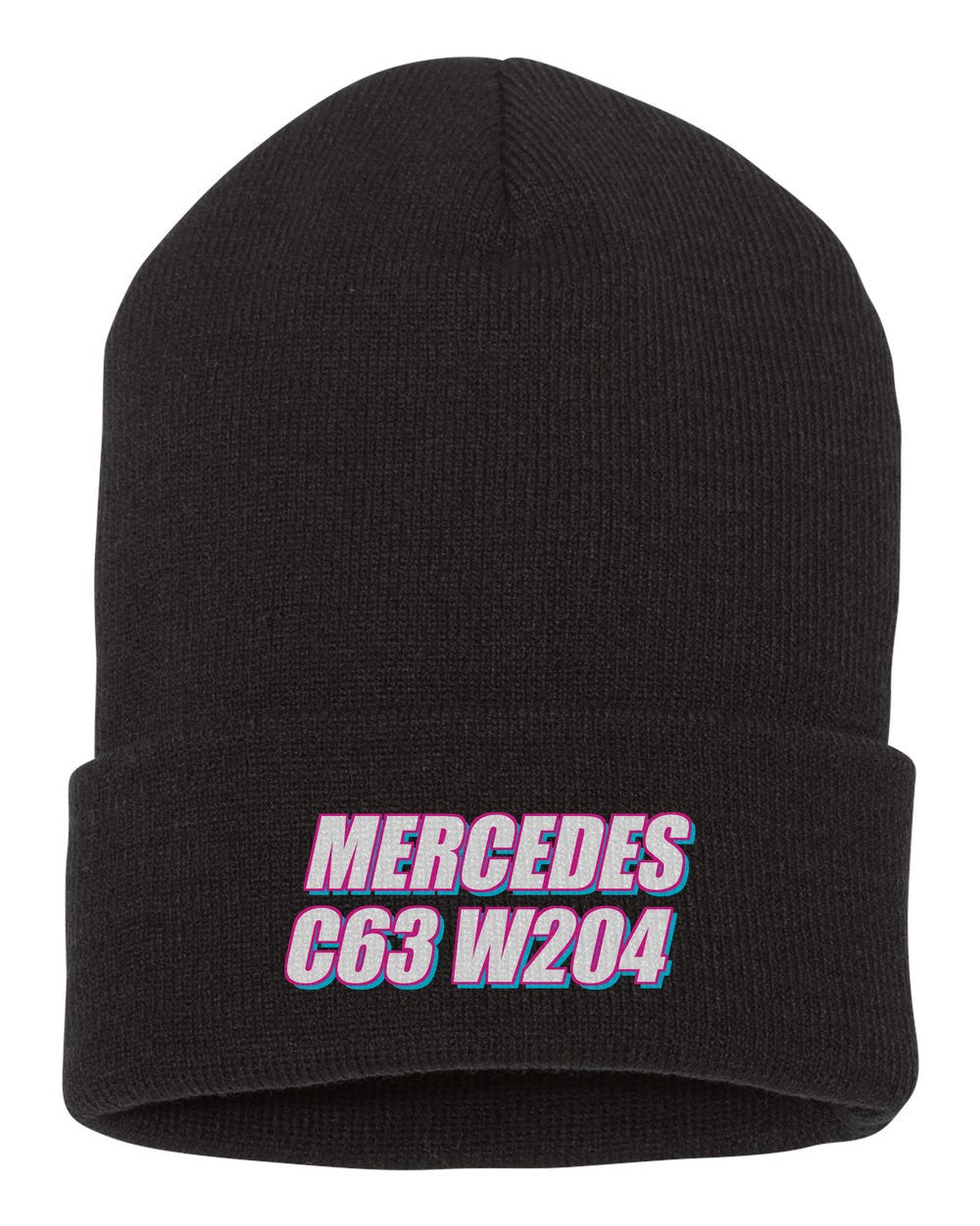 Mercedes C63 W204 black beanie front view with car name