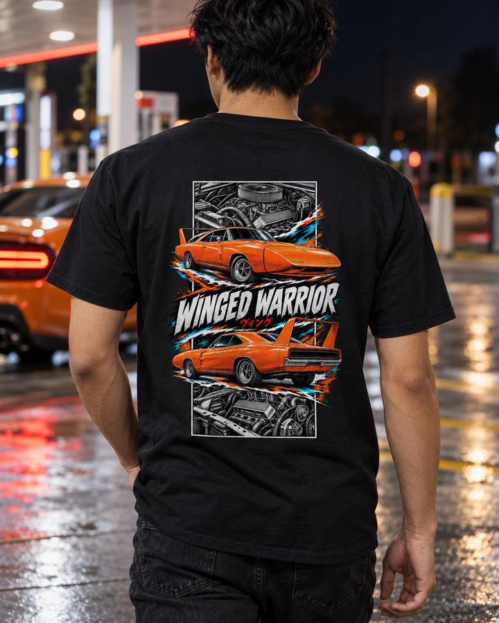 Dodge Charger Daytona Torn Poster Full-Back Graphic Tee T-Shirt Black worn hero