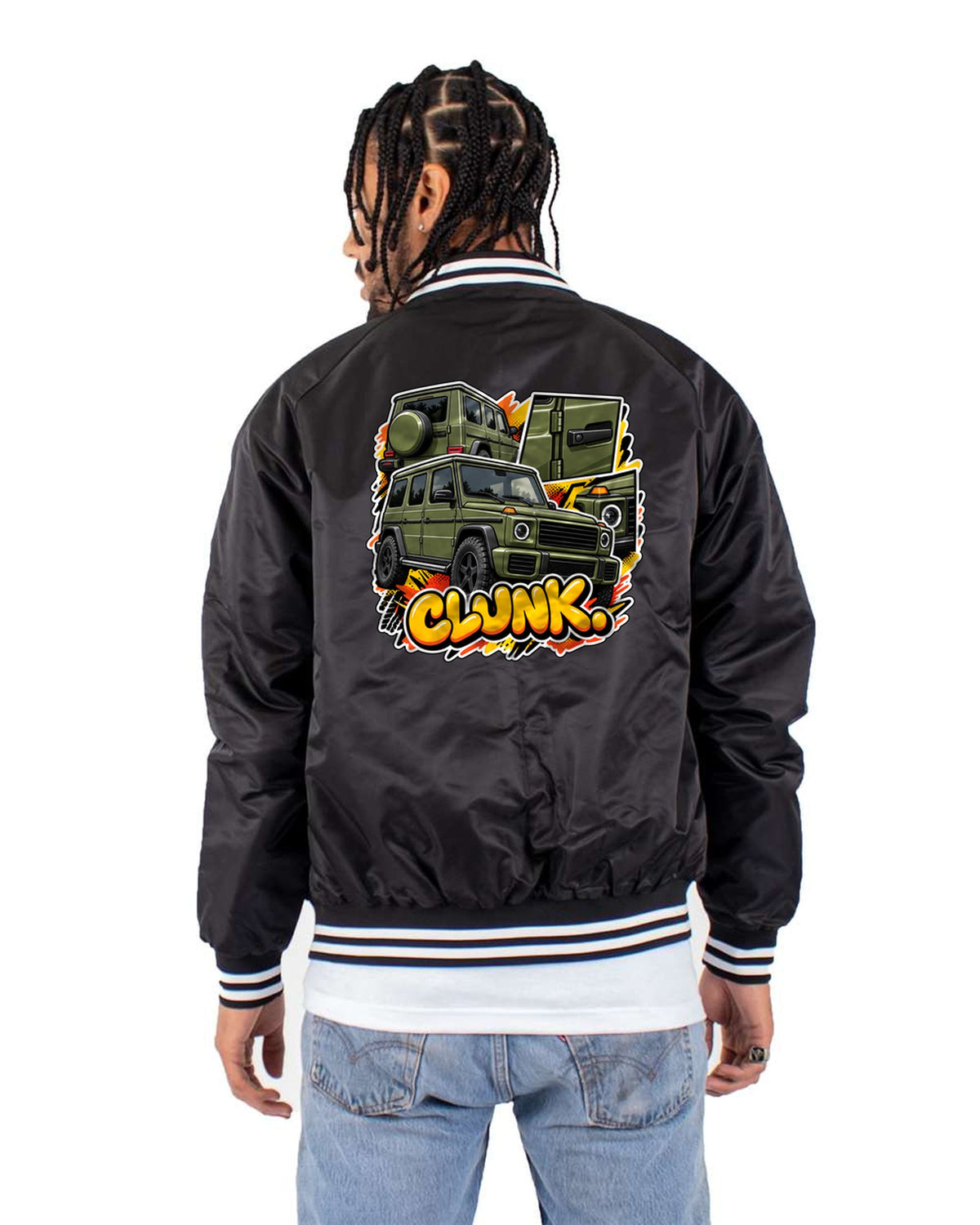 G63 W464 Round Headlights Square Everything Else Stencil Tee Bomber Jacket Black back