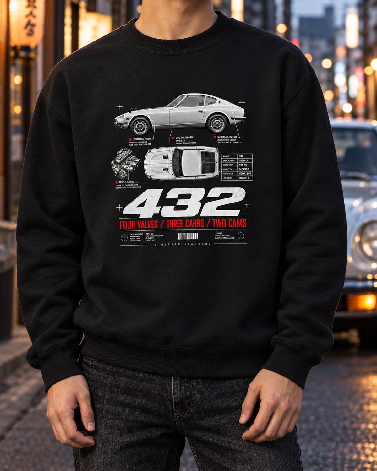 Datsun Fairlady Z432 PS30 Spec Poster Shirt, JDM Classic Tee Crewneck Black worn hero
