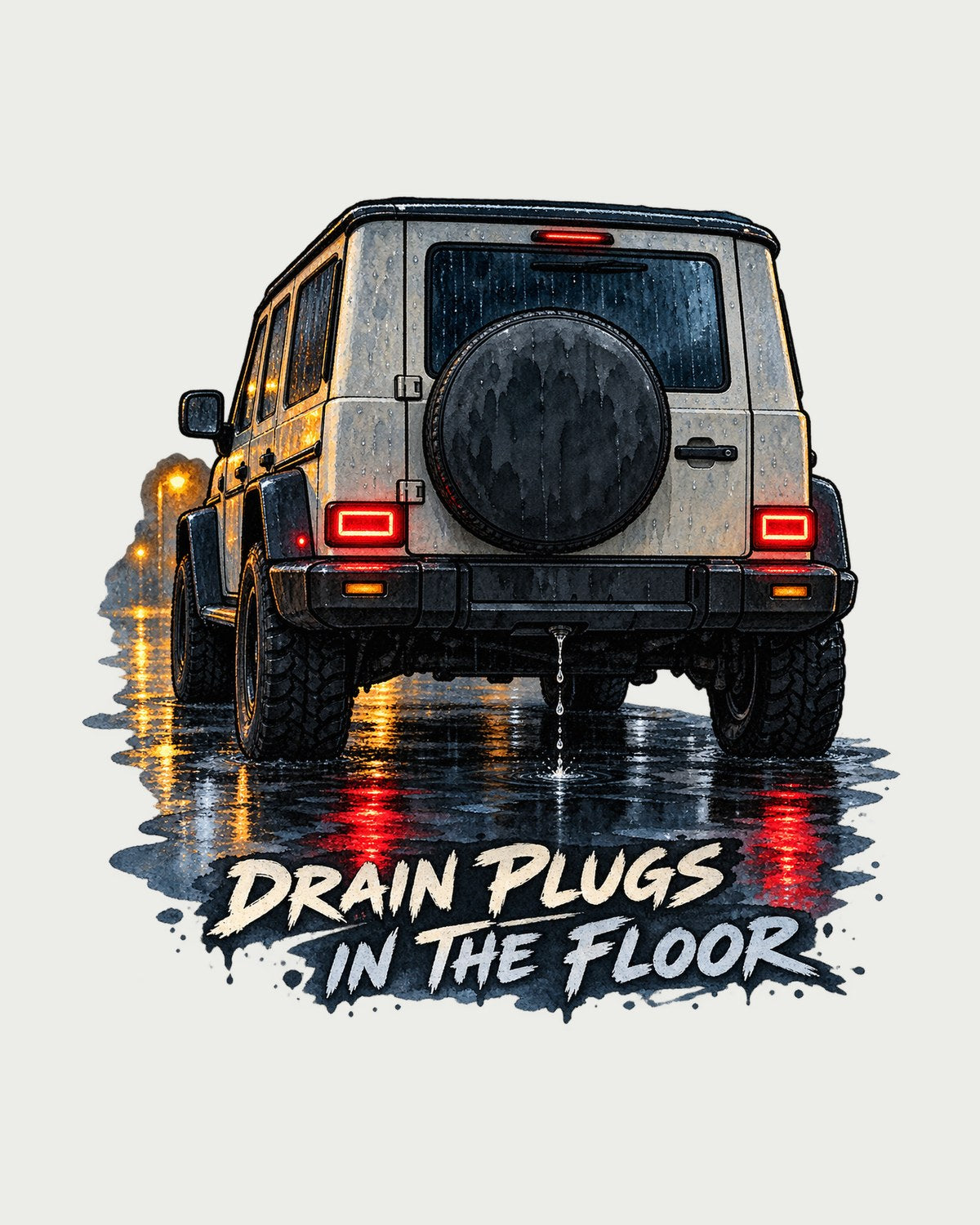 Jeep Wrangler JL Drain Plugs Rainy Night Watercolour Tee design only