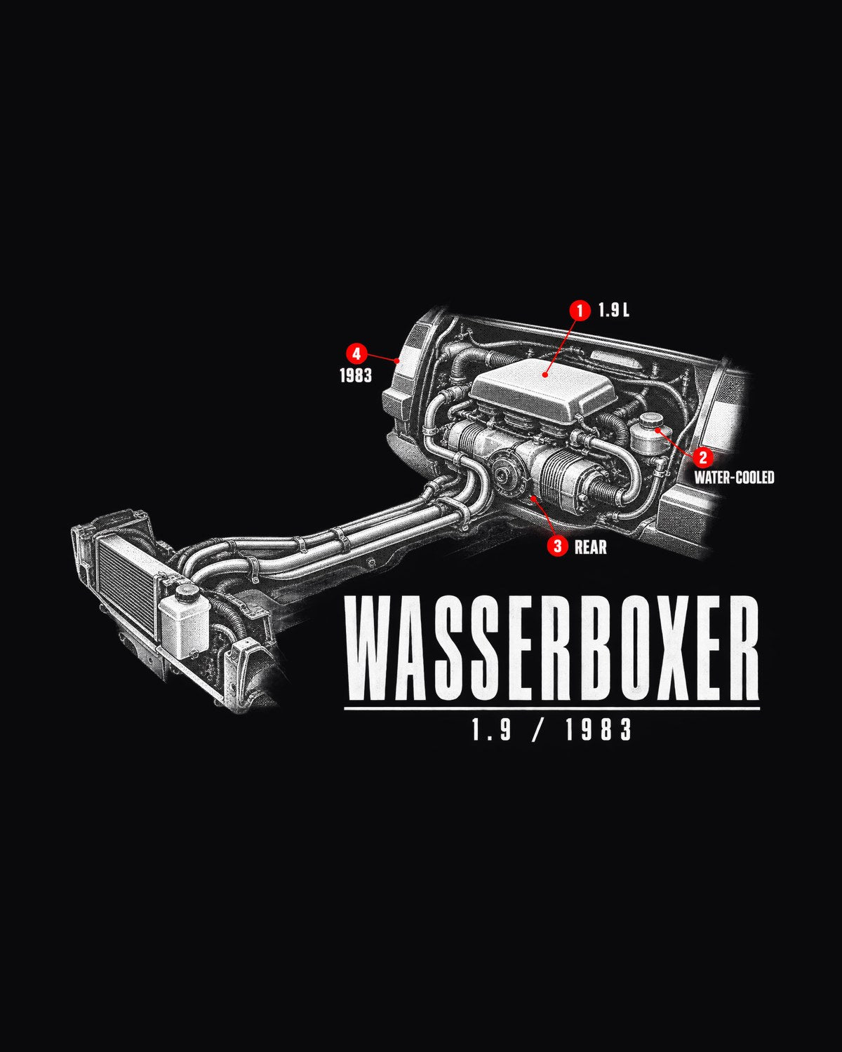 VW T3 Vanagon Wasserboxer 1.9 Engine Tee, Water-Cooled design only