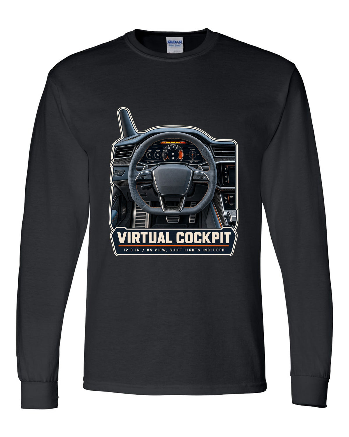 Audi RS7 Sportback C8 virtual cockpit gauge cluster print design black long sleeve front view with the design