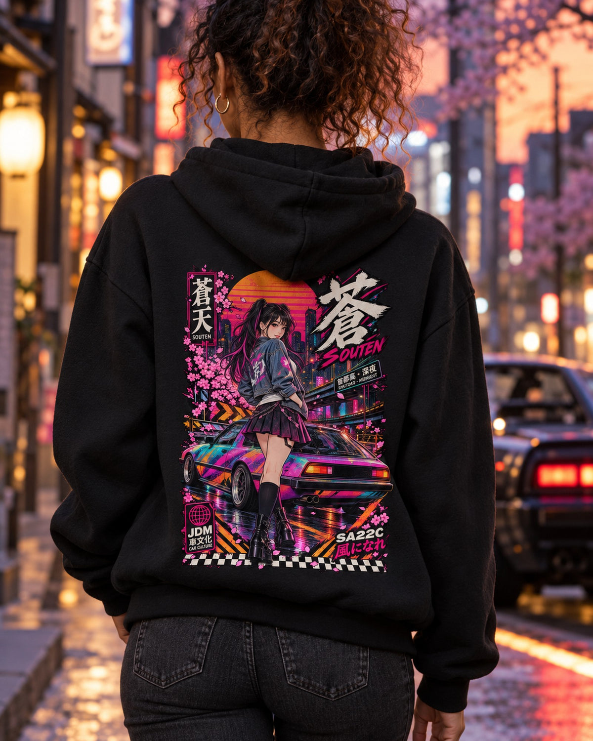 SOUTEN SA22C Anime Girl Full-Back Graphic Tee Pull Over Hoodie Black worn hero