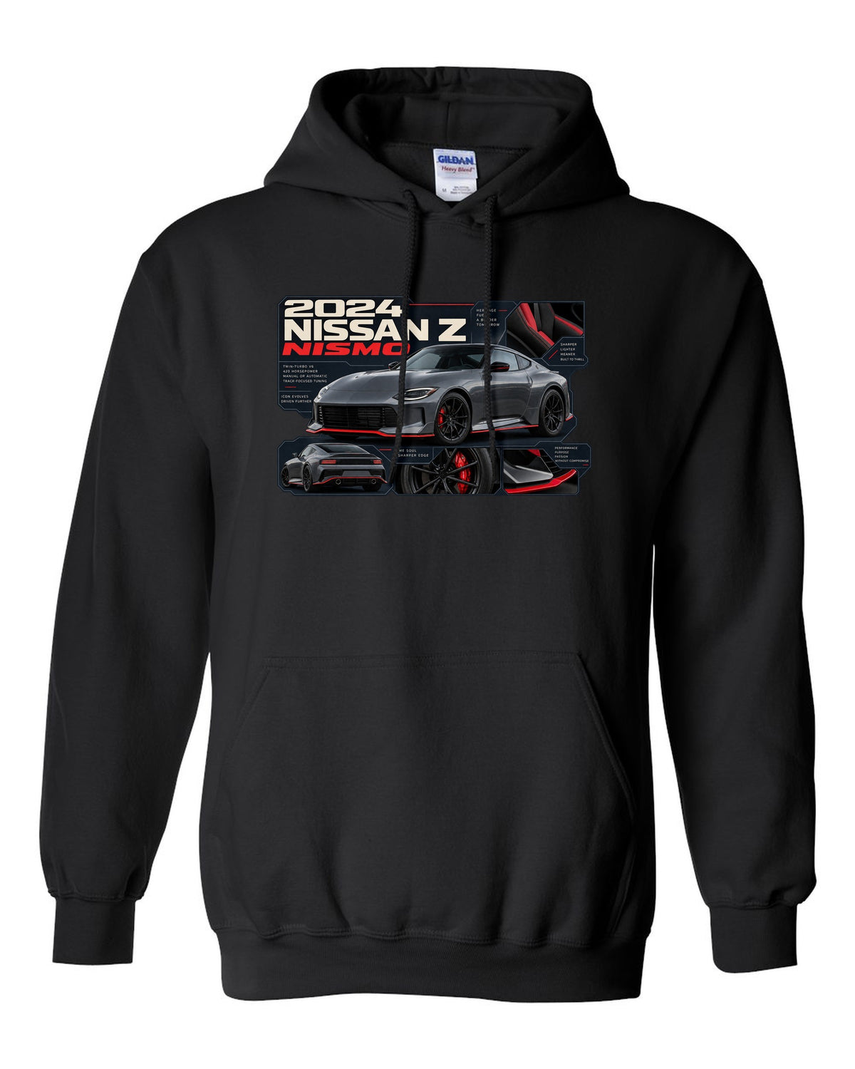 Nissan GT-R50 Italdesign Dossier black pull over hoodie front view with the design
