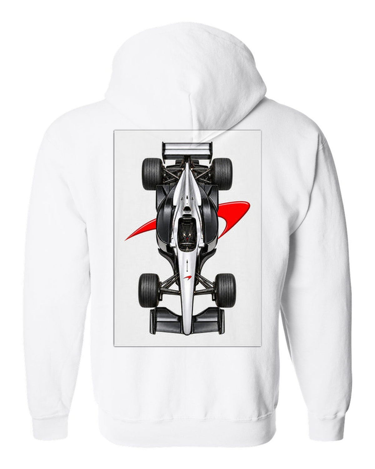 Mclaren MP4 13 1998 Formula 1 overhead poster artwork white zip hoodie back view with the design