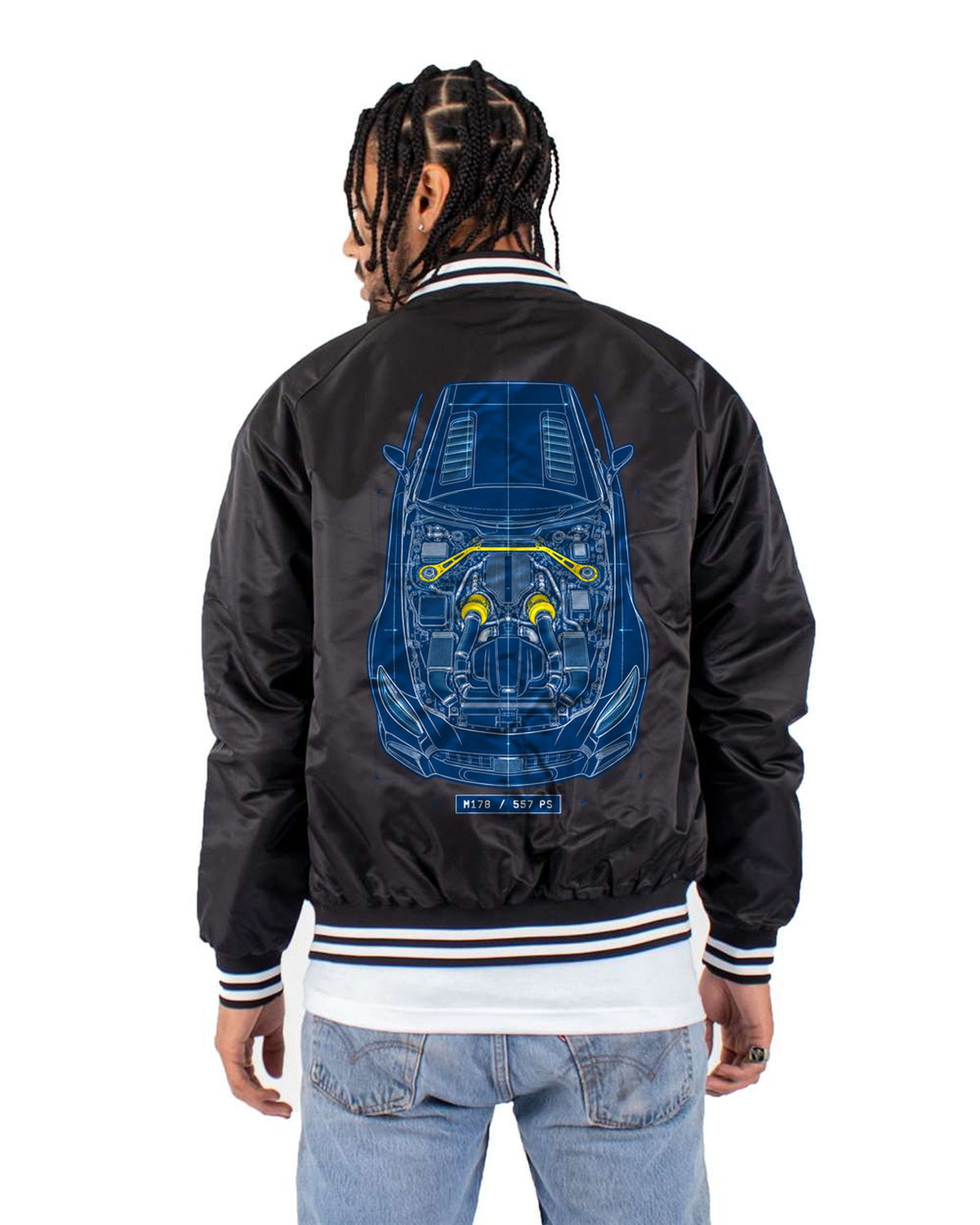 Mercedes AMG GT R C190 M178 Synthwave Taillight Shirt Bomber Jacket Black back