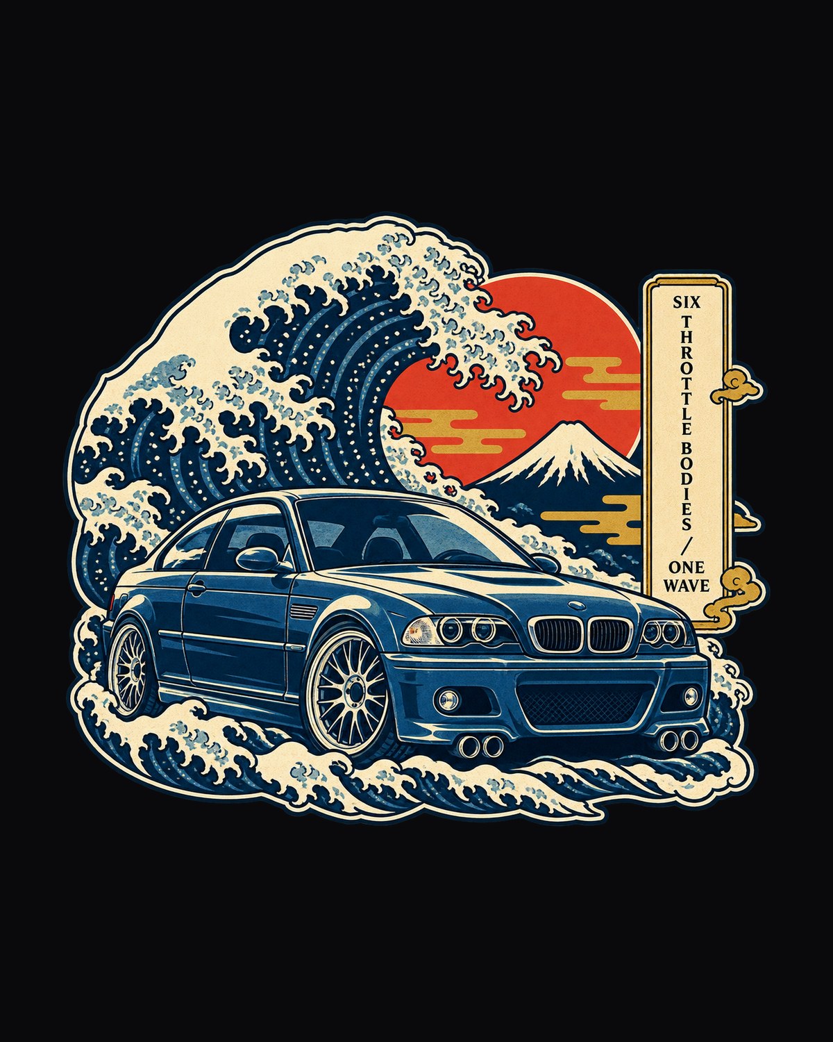 BMW E46 M3 Straight Six Woodblock Wave Shirt design only