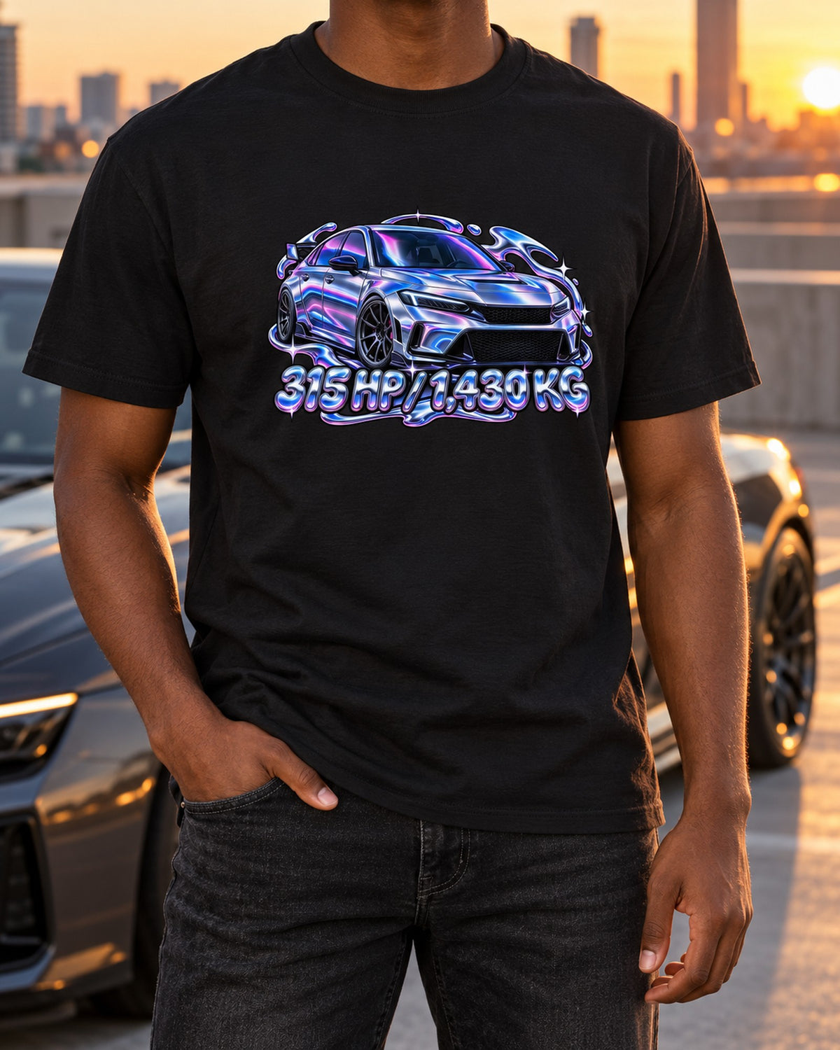 FL5 Civic Type R Chrome Mesh Y2K Graphic Tee, Honda Car Shirt T-Shirt Black worn hero