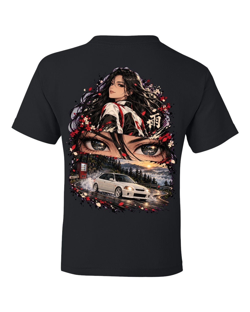 Honda Civic Type R EK9 Anime Girl Kids Tee Black back