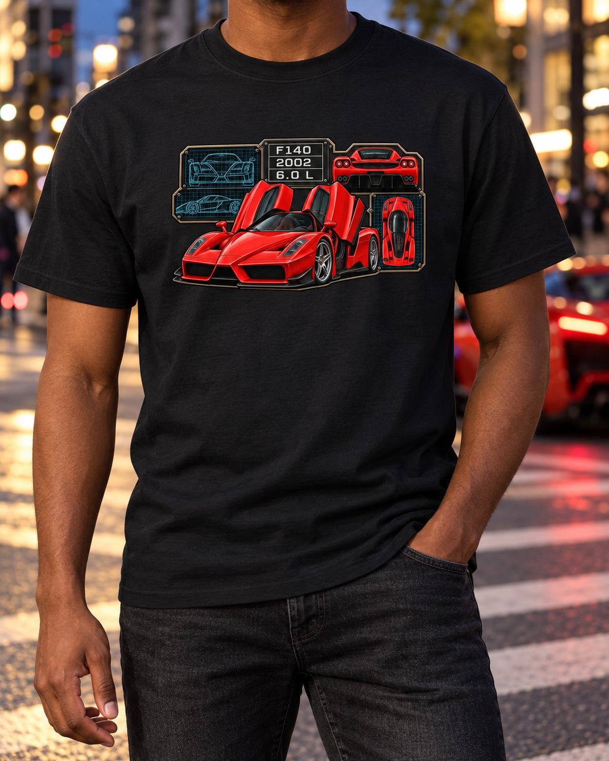 Ferrari Enzo F140 Cold Metal Data Plate Spec Sheet Shirt T-Shirt Black worn hero