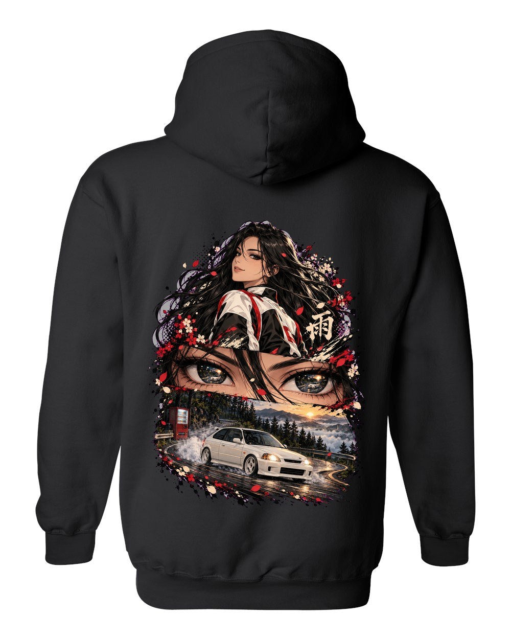 Honda Civic Type R EK9 Anime Girl Pull Over Hoodie Black back