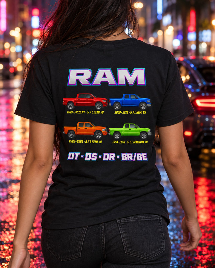 RAM 1500 Evolution Poster Full-Back Graphic Tee T-Shirt Black worn hero