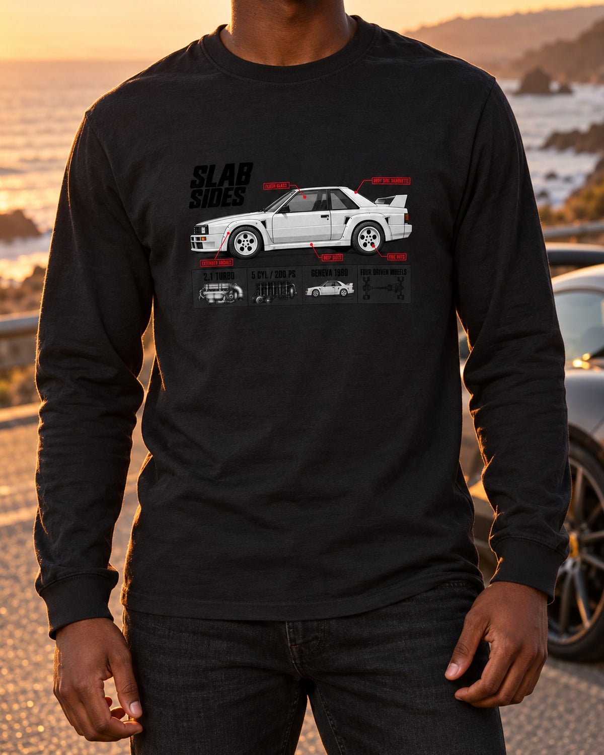Audi Ur-Quattro Type 85 Slab Sides Spec Poster Shirt Long Sleeve Black worn hero