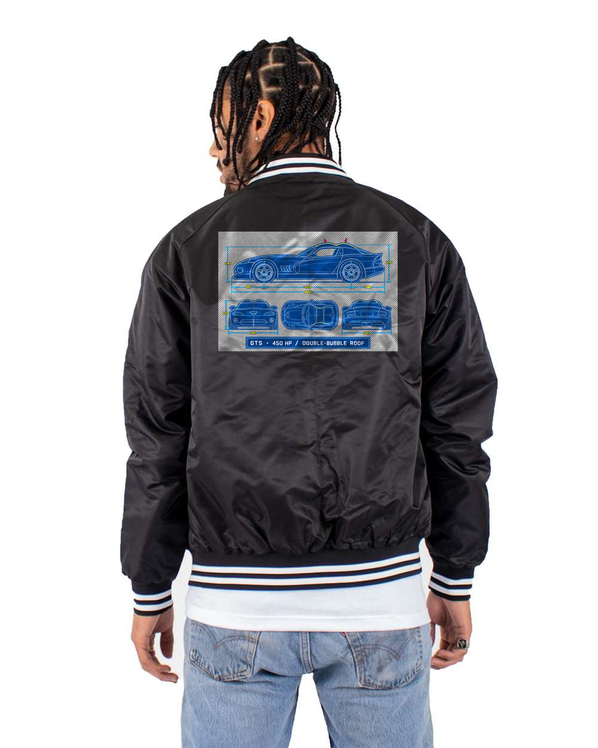 1996 Dodge Viper GTS SR II Cyanotype Blueprint Shirt Bomber Jacket Black back