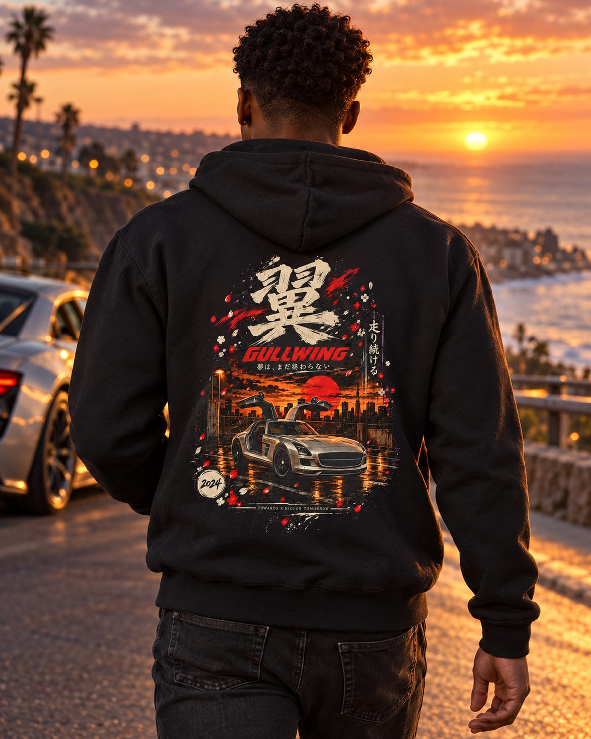 Mercedes-Benz SLS AMG Gullwing Shirt, Hoodie & More Zip Hoodie Black worn hero