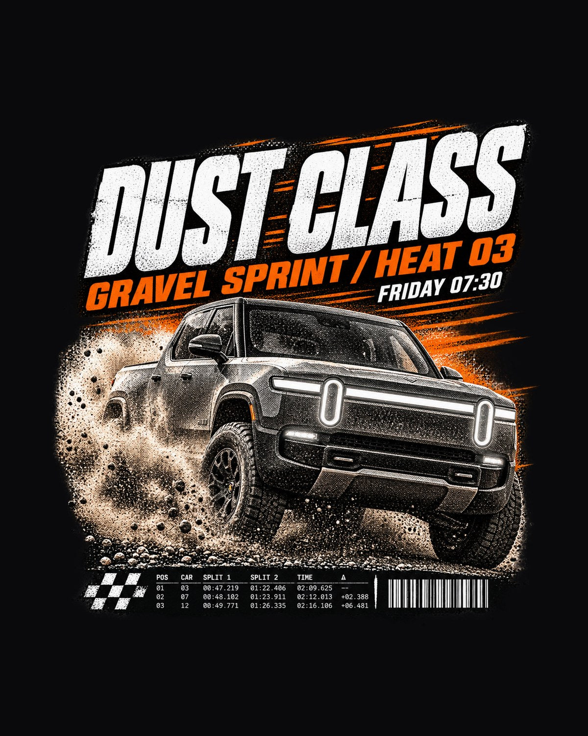 Rivian R1T Gen 2 Dust Class Gravel Sprint Race Poster Tee design only