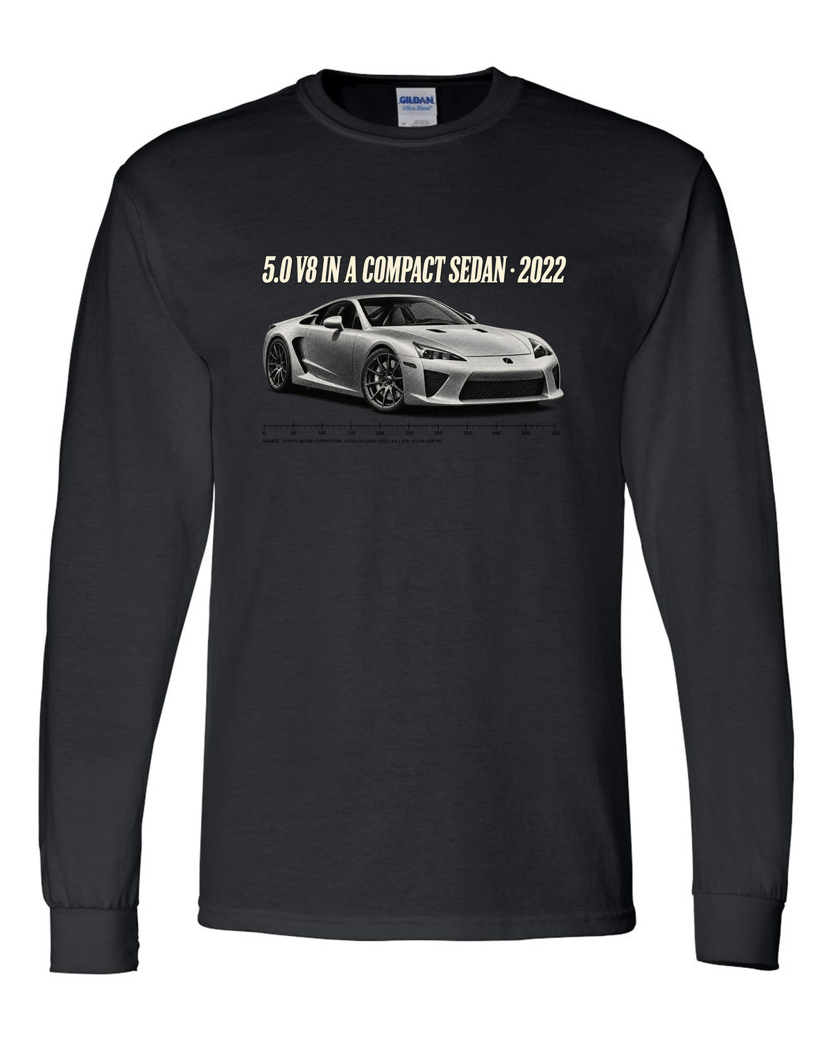 Cockpit and gauge cluster print of the Lexus LC 500 black long sleeve front view with the design