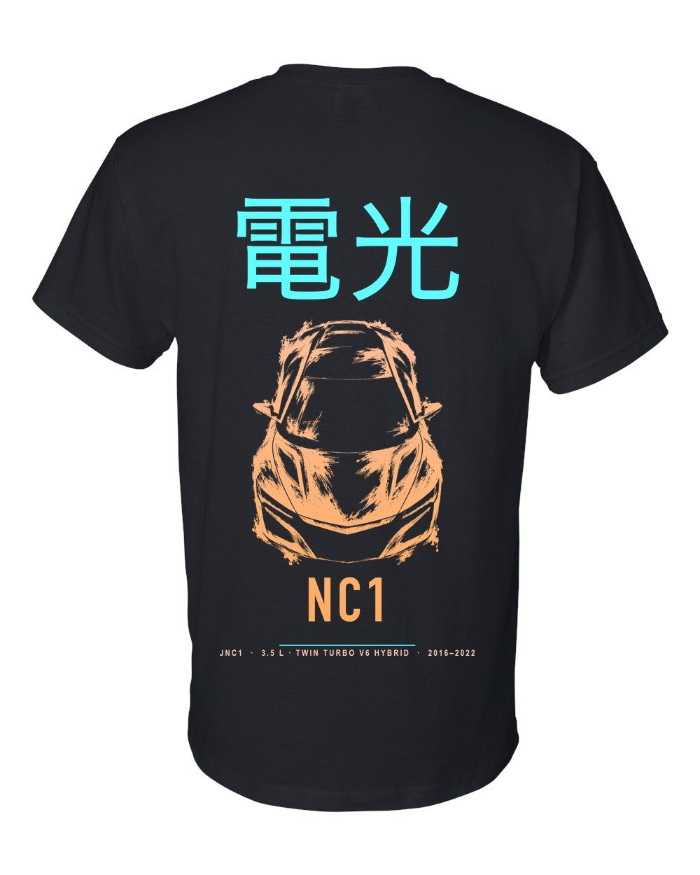 NC1 full-back artwork black t-shirt back view with the design