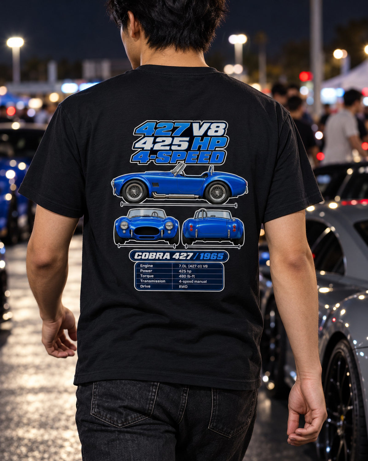 Shelby Cobra 427 Spec Sheet Full-Back Graphic Tee T-Shirt Black worn hero