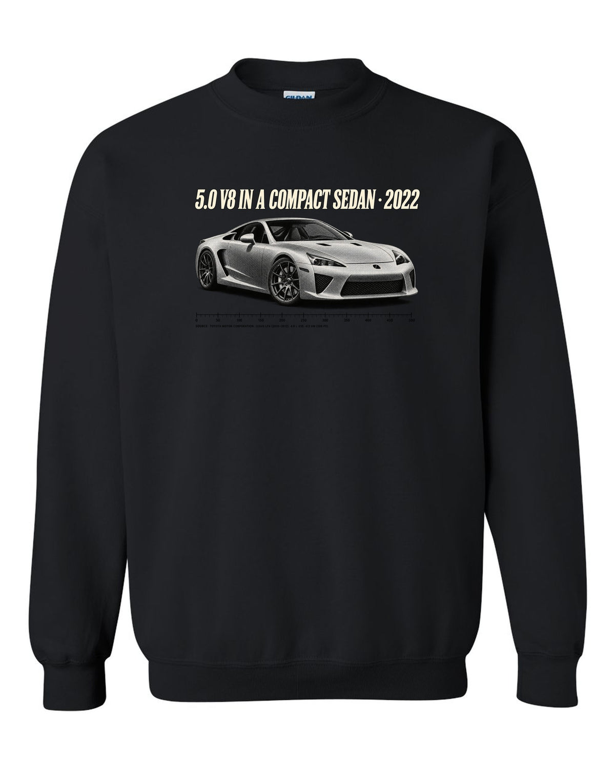 Cockpit and gauge cluster print of the Lexus LC 500 black crewneck front view with the design