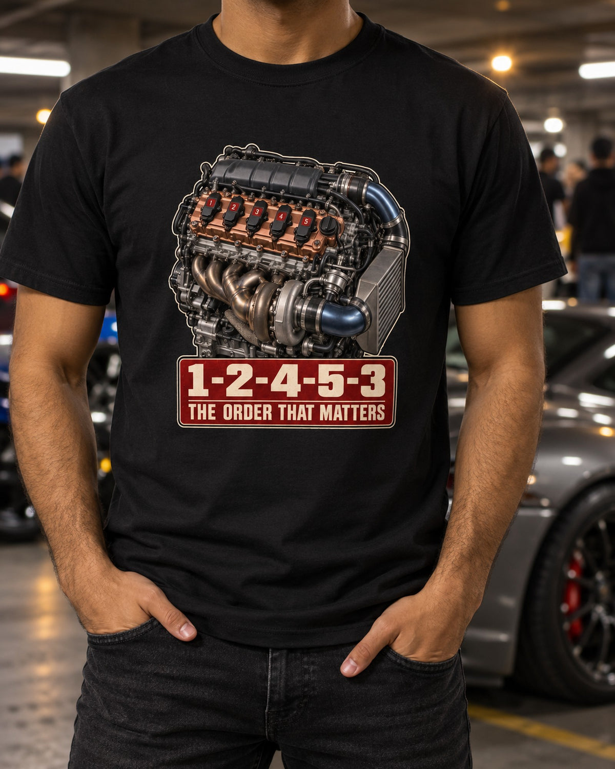 Audi TT RS 8S 2.5 TFSI Engine Tee, 1-2-4-5-3 Firing Order T-Shirt Black worn hero