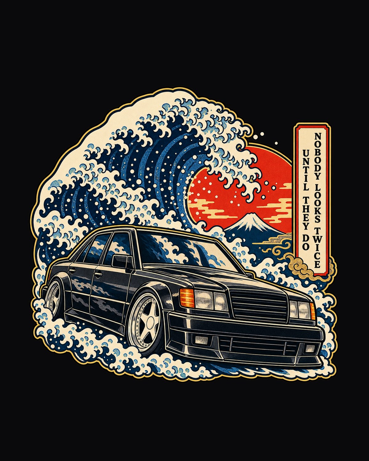 Mercedes 300E Hammer W124 Ukiyo-e Wave Woodblock Shirt design only