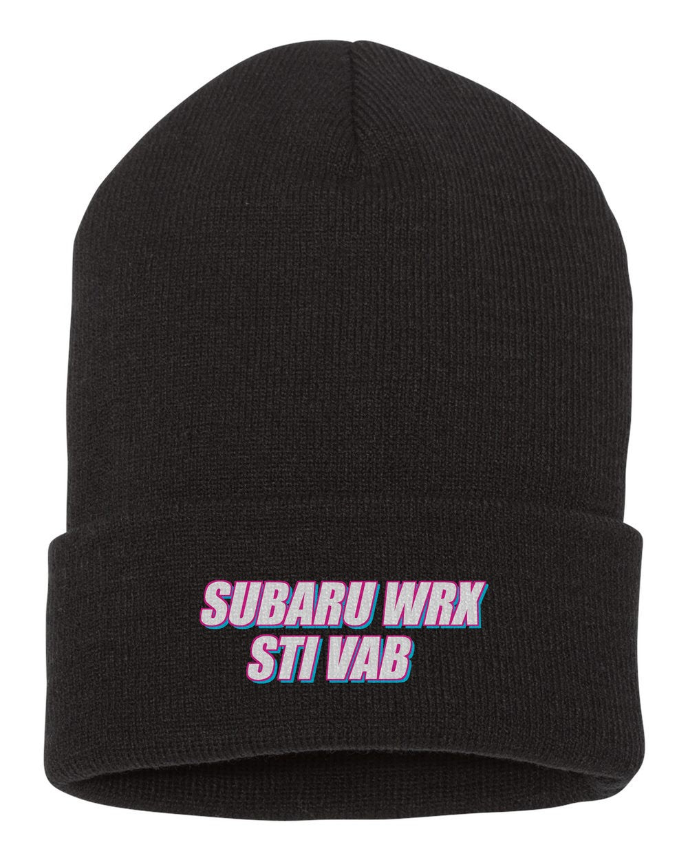 Subaru Wrx Sti Vab black beanie front view with car name