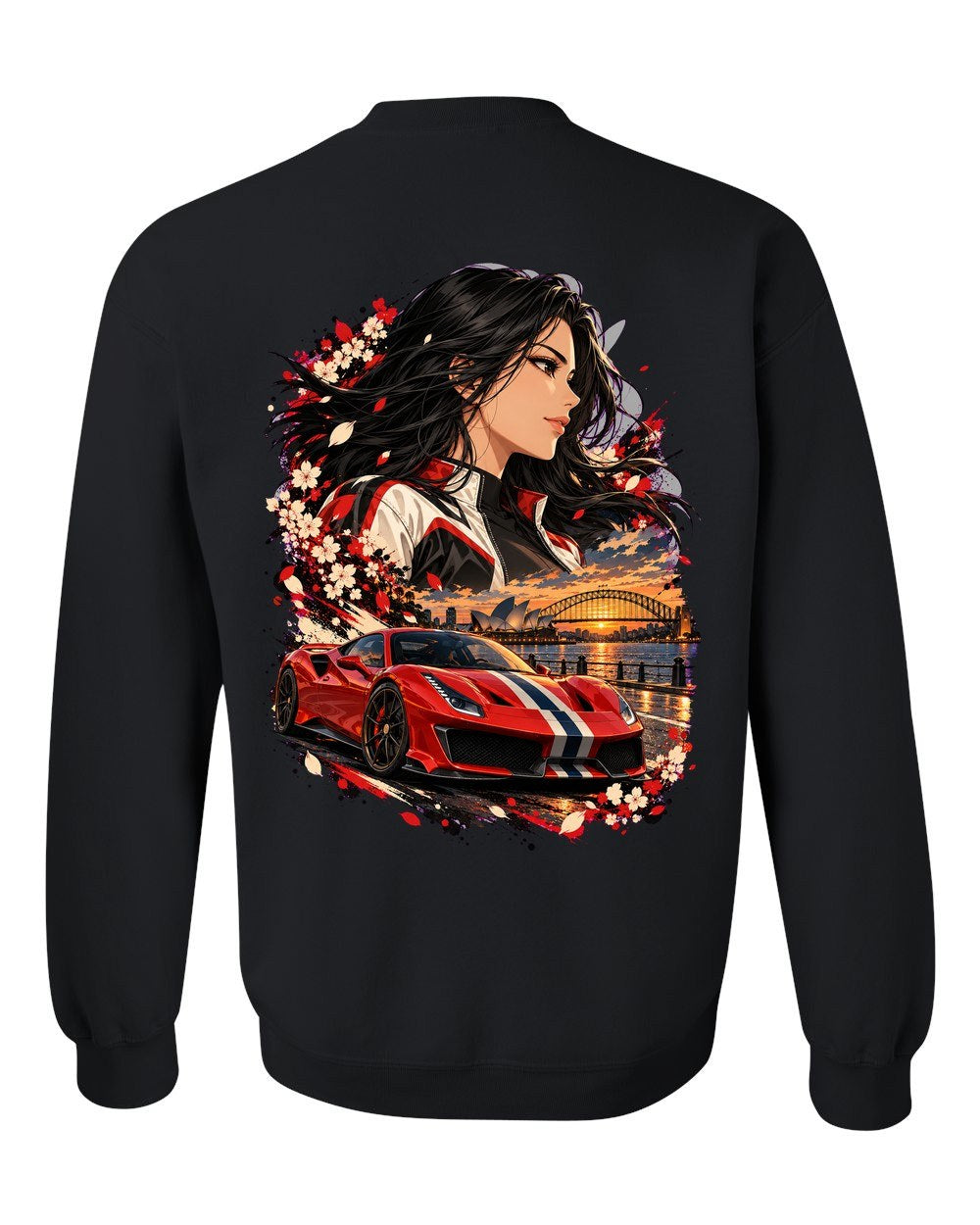 Ferrari 488 Pista Anime Girl Crewneck Black back
